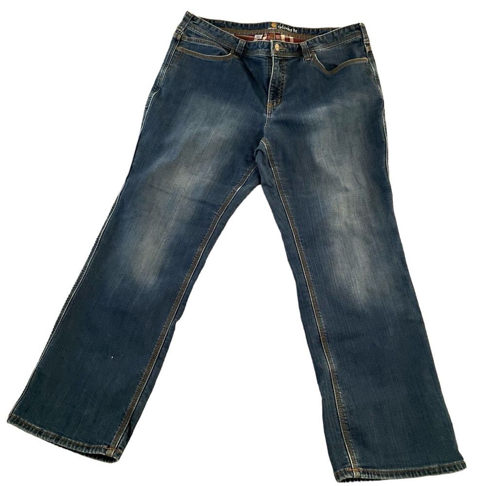 CARHARTT Flannel Lined Jean‎ Regular 100648-422 Relaxed Boot RARE SZ 18 read